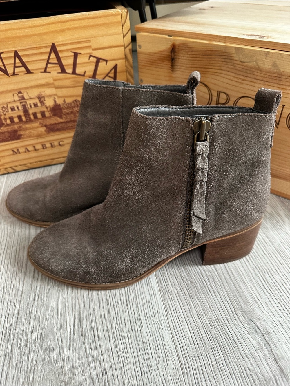 Nordstrom Taupe Suede Ankle Booties with Side Zip